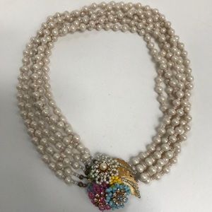 Vintage Miriam Haskell 6 pearl thread necklace